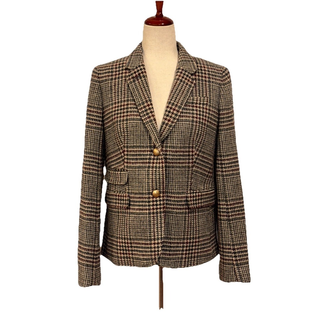 J Crew School Boy Blazer 10 Plaid Houndstooth Wool Blend Academia Preppy‎